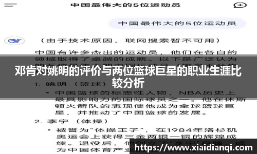 邓肯对姚明的评价与两位篮球巨星的职业生涯比较分析
